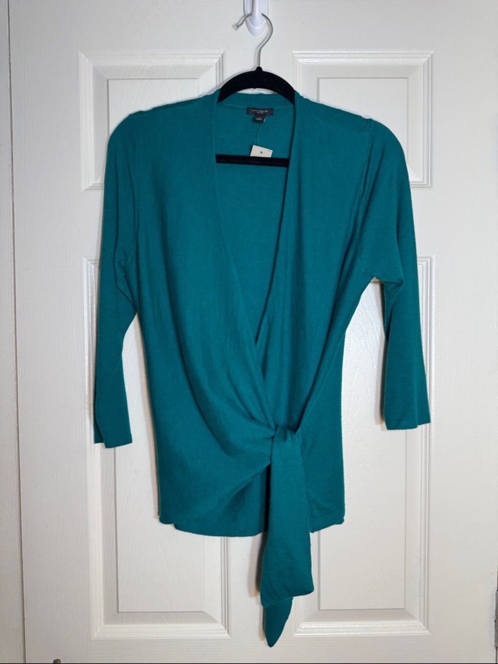 Ann Taylor Teal Faux Wrap Tied Knit Cardigan